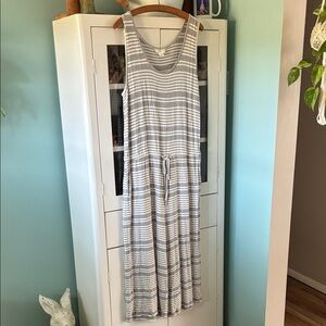 LOFT Outlet Lounge Romper sz L  Striped Sleeveless - Gray and White euc